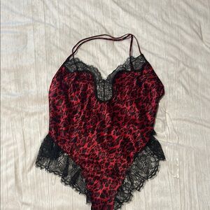 Victoria's Secret Red and Black Leopard Bodysuit